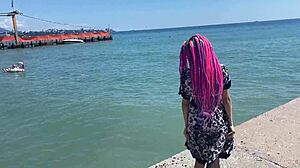 we're filming this crazy vacation video with hard spanking on sexy teen brunette outdoors... oh man!