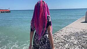 we're filming this crazy vacation video with hard spanking on sexy teen brunette outdoors... oh man!