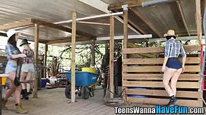 teen cowgirls get facialized at outdoor party 😏🍆💦