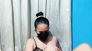 Big tits housewife in bikini masturbates with dildo on big pussy