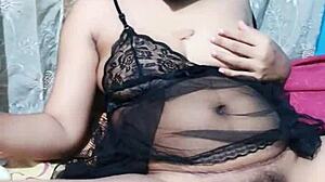 Big tits housewife in bikini masturbates with dildo on big pussy