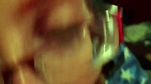 Busty wife delivers intense blowjob with big tits bouncing.