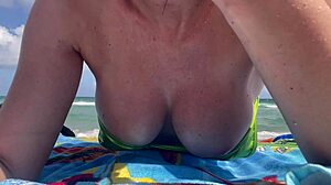 Hey, check this hot italian milf artemisia love rocking a micro bikini at miami public beach 😍 big tits fetish outside, so sexy!