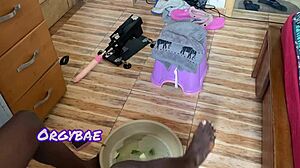 Ebony Wife Teases Cuckold Husband in Foot Fetish Couple Bedroom Scene