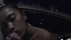 Petite Asian Girlfriend Sucks Thai Friend's Dick On Outdoor Balcony Until He Cums