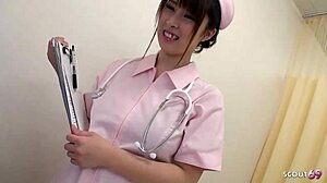 Asian Teen Nurse with Big Tits Gives Blowjob Titfuck and Teasing to Patients in Hospital Roleplay