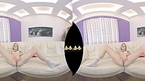 hey i tried vr piss play with close up dildo fucking on the sofa as a blonde teen