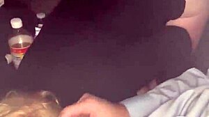 pretty hooker casually blows a guy in his car at night, making him cum in her mouth before spitting it out on his dick and sucking it back off.