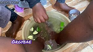 Ebony Wife Teases Cuckold Husband in Foot Fetish Couple Bedroom Scene