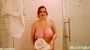 Huge tit and massive ass redhead Abigaiil Morris rides cowgirl then bends over for doggystyle creampie as a total nympho.