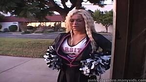 Oh man, Crista Moore bangs her mouth with ice cream first... then she's fucking the ice cream dude hard in cheerleader outfit!