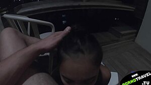 Petite Asian Girlfriend Sucks Thai Friend's Dick On Outdoor Balcony Until He Cums