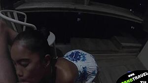 Petite Asian Girlfriend Sucks Thai Friend's Dick On Outdoor Balcony Until He Cums