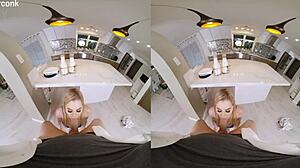 Oh wow, this blonde slut cheats on husband with milkman in stockings and gets cum on tits!