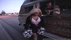 Oh man, Crista Moore bangs her mouth with ice cream first... then she's fucking the ice cream dude hard in cheerleader outfit!