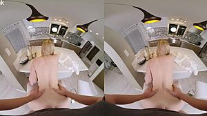 Oh wow, this blonde slut cheats on husband with milkman in stockings and gets cum on tits!