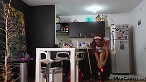Does petite teen Laura clean the apt while handling cock in doggystyle pov?