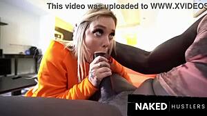 Hey, check this big booty blonde in costumes getting fucked hard by huge black cock. She bends over for deepthroat and doggystyle interracial action with natural tits bouncing.