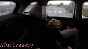 Slutty wife and her student get caught doggystyle in public parking lot with blowjob and handjob.