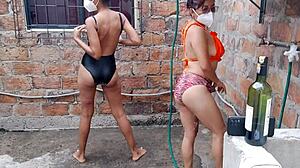 Oh man these ebony and latina whores are loving their sensual bath day off in the country house