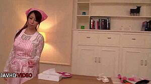 I watch this mature Japanese woman shave her pussy before giving a blowjob and enjoying toys leading to creampie