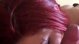 Amateur redhead pornstar delivers detailed blowjob and handjob in close up scene with passion