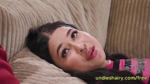 Petite Horny Brunette Teen Sucks Fat Huge Dick Before Hairy Pussy Licking and Hardcore Fucking by Nade Nasty