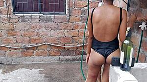 Oh man these ebony and latina whores are loving their sensual bath day off in the country house