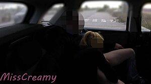 Slutty wife and her student get caught doggystyle in public parking lot with blowjob and handjob.