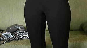 Photoshoot Featuring Hazel Ash In Shiny Button-Down And Yoga Pants Leggings