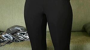 Photoshoot Featuring Hazel Ash In Shiny Button-Down And Yoga Pants Leggings