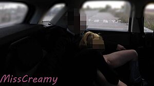 Slutty wife and her student get caught doggystyle in public parking lot with blowjob and handjob.