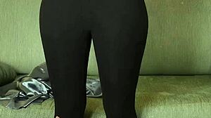 Photoshoot Featuring Hazel Ash In Shiny Button-Down And Yoga Pants Leggings