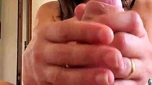 Overwhelmed by Jerking Off His Massive Morning Wood as Brunette Milf Wife Handles Huge Cock in Homemade Pov Cumshot