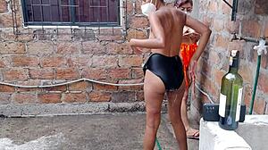 Oh man these ebony and latina whores are loving their sensual bath day off in the country house