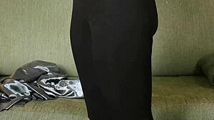 Photoshoot Featuring Hazel Ash In Shiny Button-Down And Yoga Pants Leggings