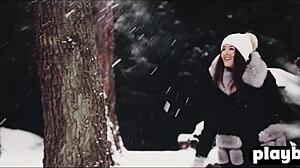 Horny Brunette Couple's Sensual Winter Day Delight!