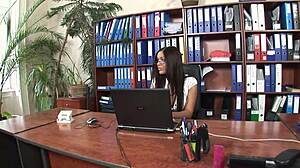 Secretary hints at craving cock deep in her big ass at the office.