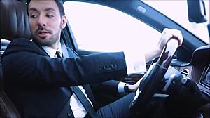 Hot russian milf plays sexy pervert game with horny fake taxi driver in car