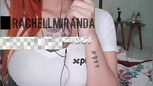 Brazilian Latina pornstar Rachell Miranda invites jerking off to cum on her ass