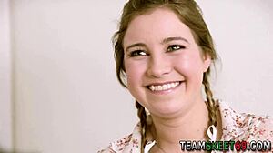 Hey there, check out this high definition scene with petite teen babysitter in pigtails handling big cock deepthroat and facial jizz