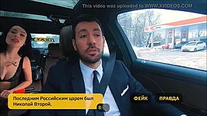Hot russian milf plays sexy pervert game with horny fake taxi driver in car