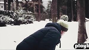 Horny Brunette Couple's Sensual Winter Day Delight!