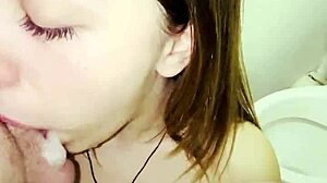 I give a sloppy bathroom blowjob to my slutty step sister... then we fuck rough with choking and gagging!!