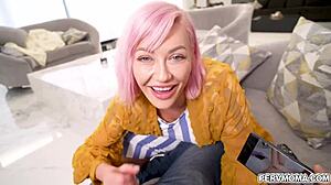 Adira Allure Feels Thrilled Helping Allen Swift Jerk Off on Raging Cock with Blowjob