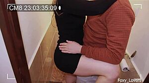 Hot wife cheating on husband with stranger in toilet for rough creampie sex