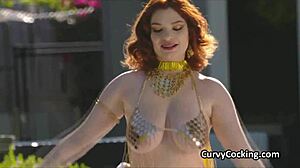 big tit ginger finishes her oriental belly dance riding hard cock