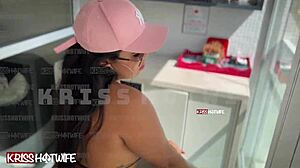 married slut wife exposes big ass and tits flashing on apartment balcony!