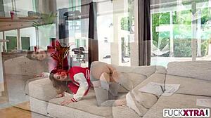 Hey, you think this shy petite cutie can handle deepthroat and hardcore fucking with the acting coach after some kissing?