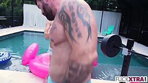 Shy petite teen blonde Mackenzie Mace turns into deepthroat fuck doll during intense sex session.